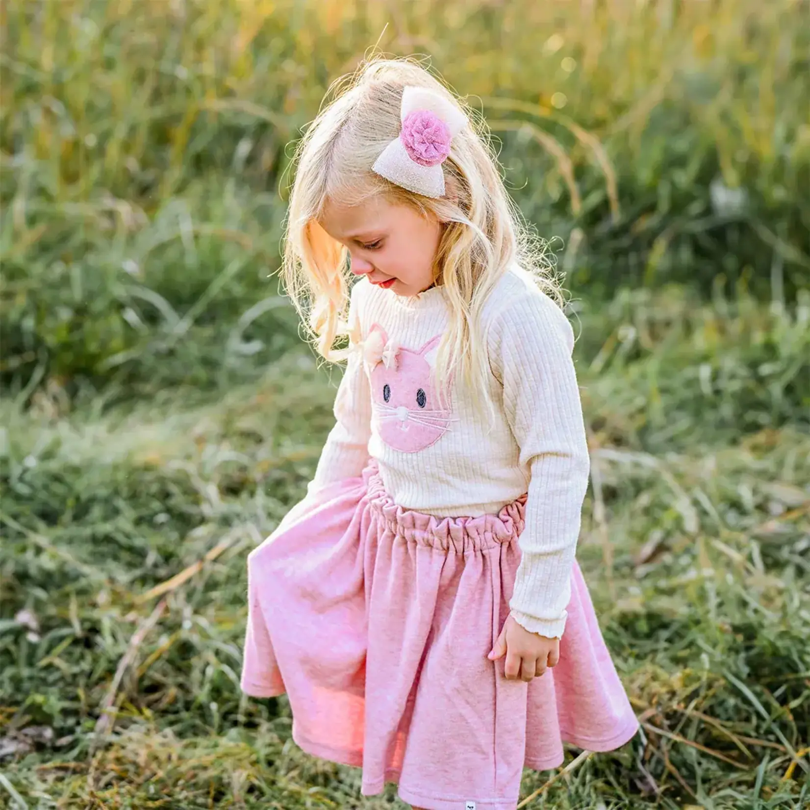 Oh Baby! Oh Baby Dusty Pink Kitty Face Lettuce Edge L/S Mockneck