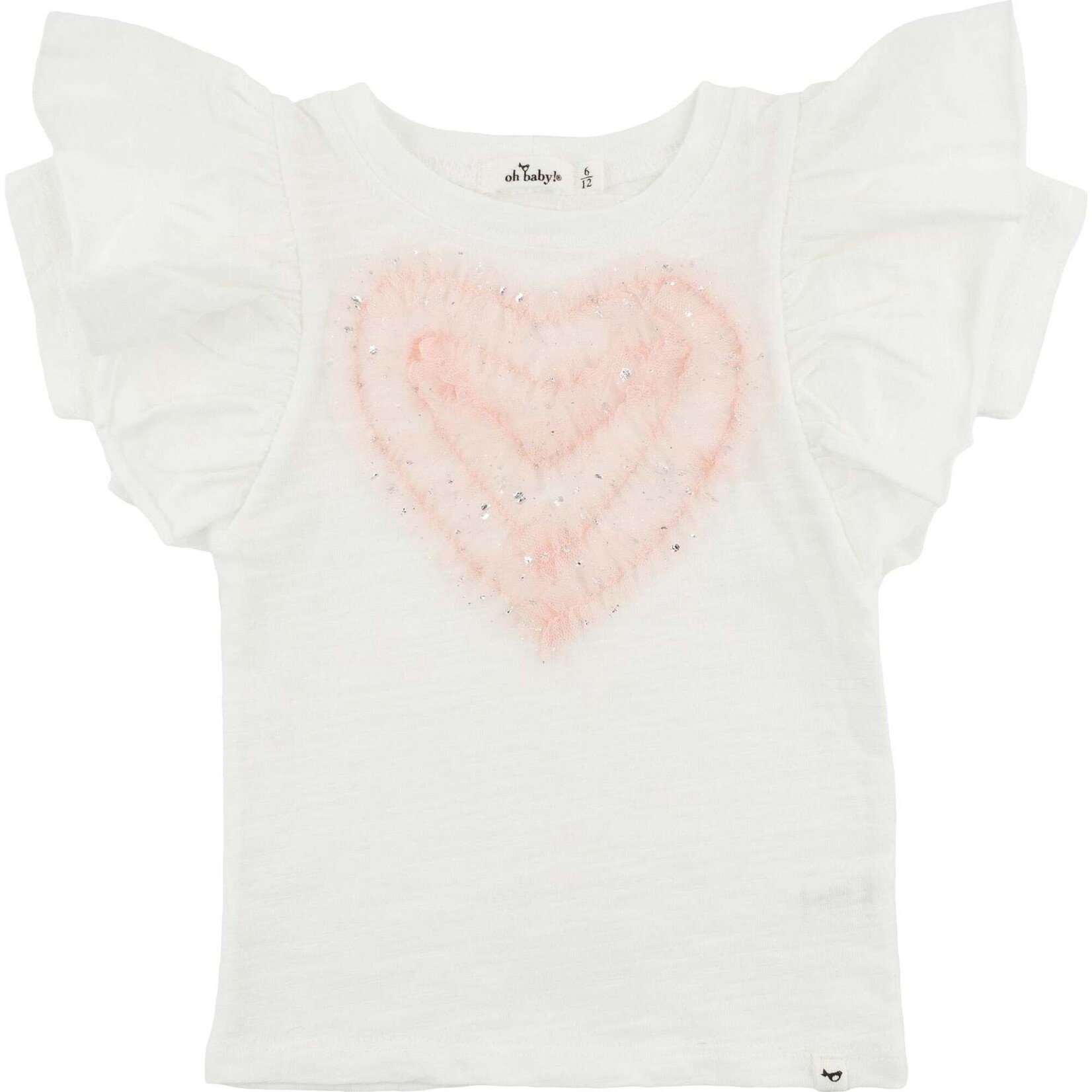 Oh Baby! Oh Baby Cream Ruffle Heart Pink Silver Tulle Butterfly Tee