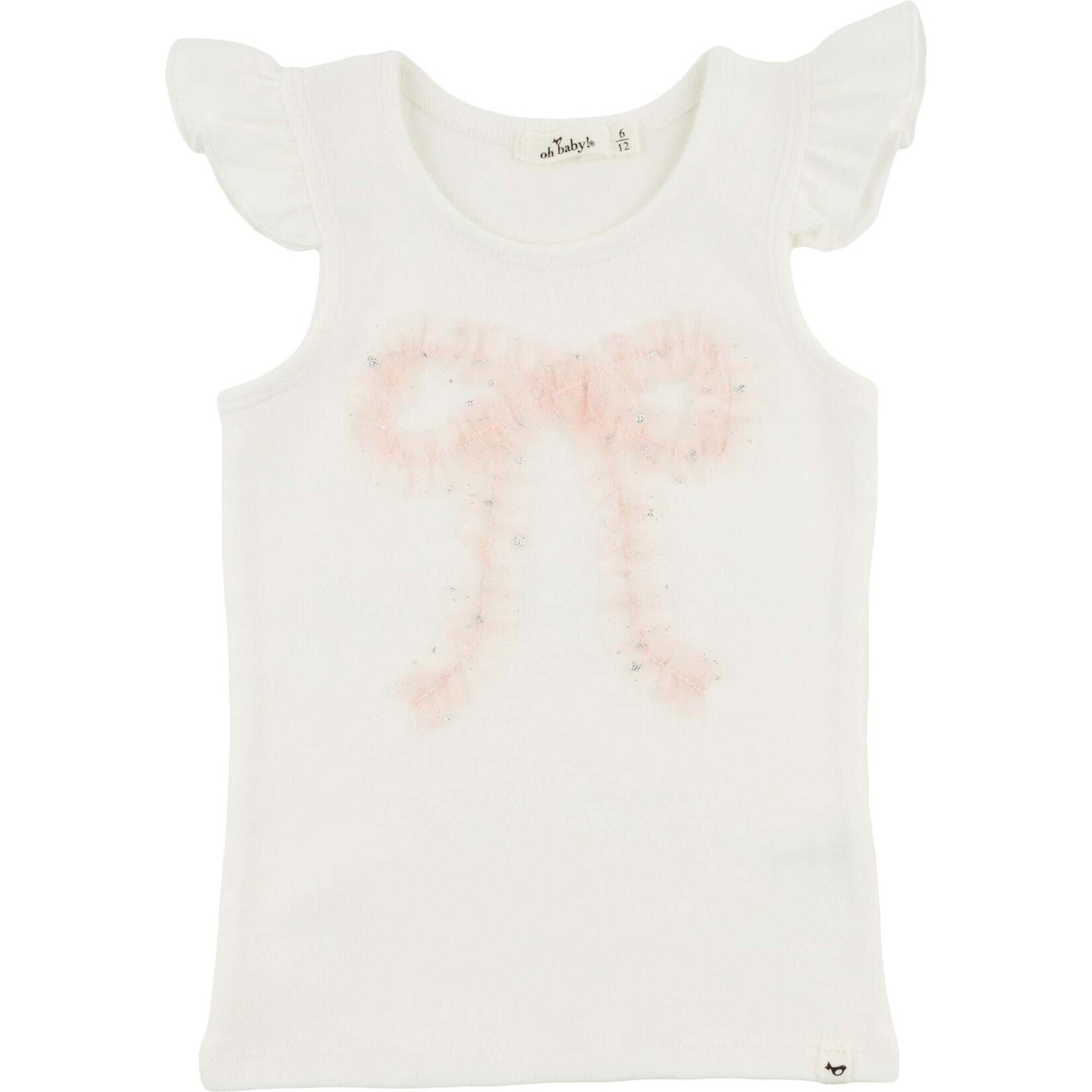 Oh Baby! Oh Baby Cream Ruffle Bow Pink Silver-Fleck Tulle Flutter Tank