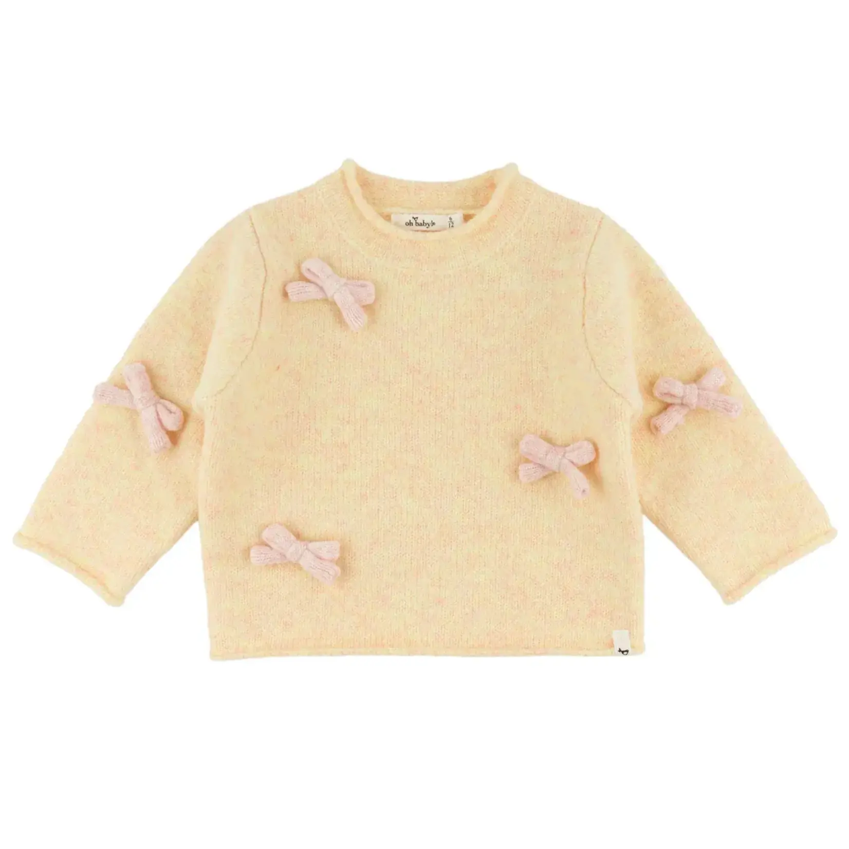 Oh Baby! Oh Baby Cream Bows Fuzzy Roll Edge Knitted Pullover