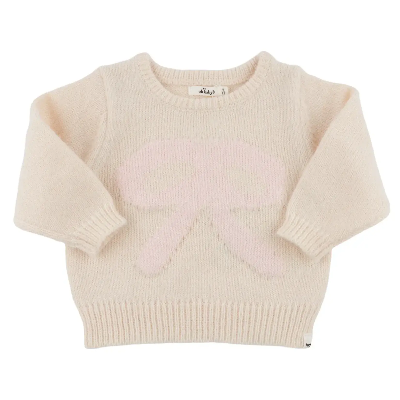 Oh Baby! Oh Baby Cream Baby Pink Bow Neck Crew Neck Sweater