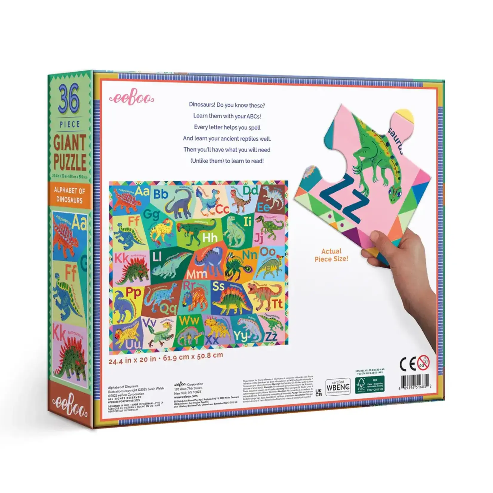 Eeboo Eeboo Alphabet of Dinosaurs 36 Giant Puzzle