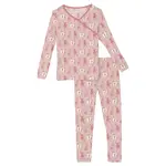 KicKee Pants Kickee Pants Baby Rose Ballet Dancers Print Long Sleeve Kimono Pajama Set