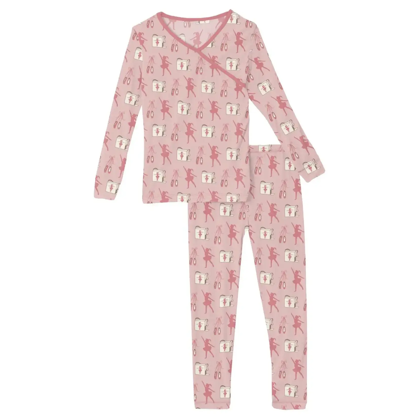 KicKee Pants Kickee Pants Baby Rose Ballet Dancers Print Long Sleeve Kimono Pajama Set