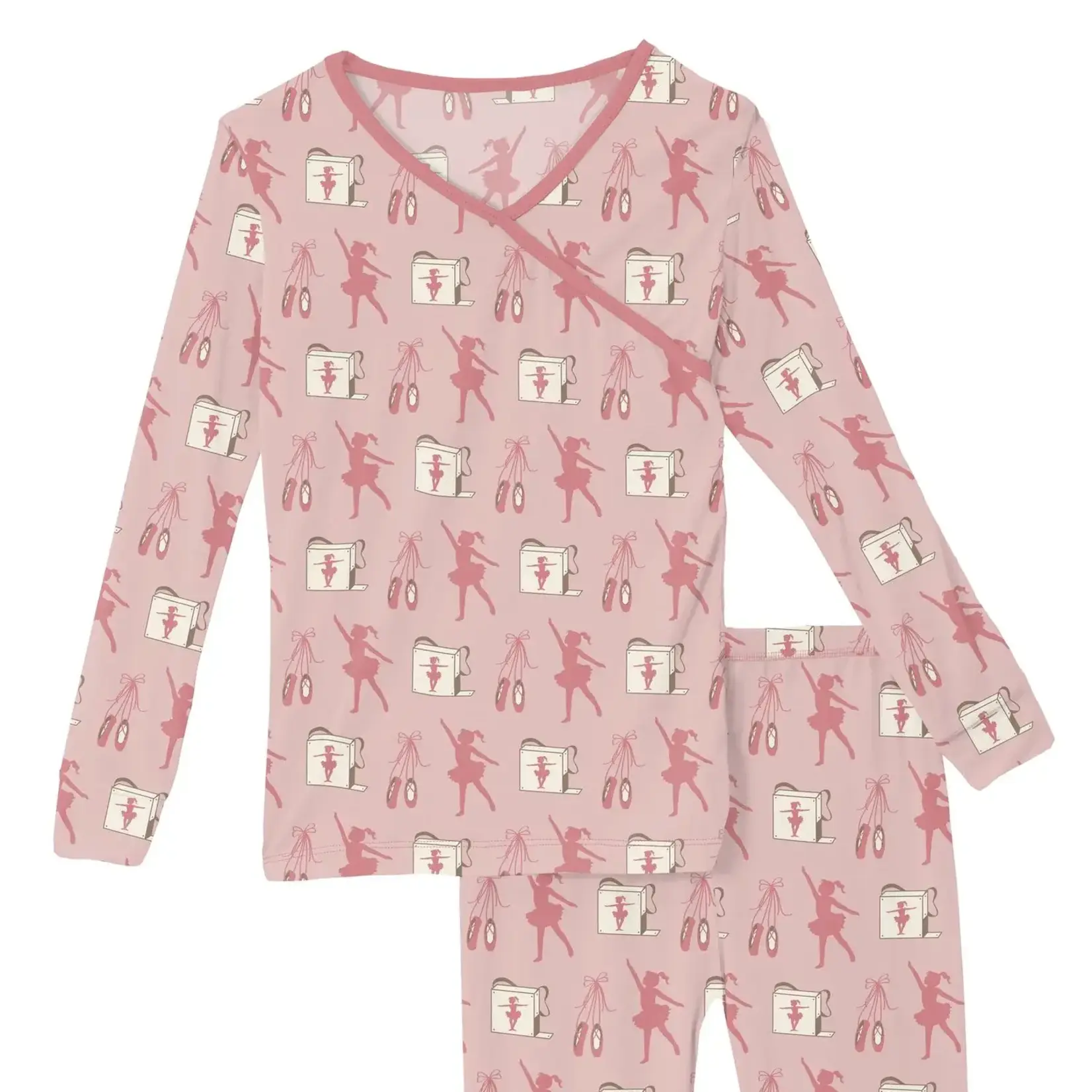 KicKee Pants Kickee Pants Baby Rose Ballet Dancers Print Long Sleeve Kimono Pajama Set