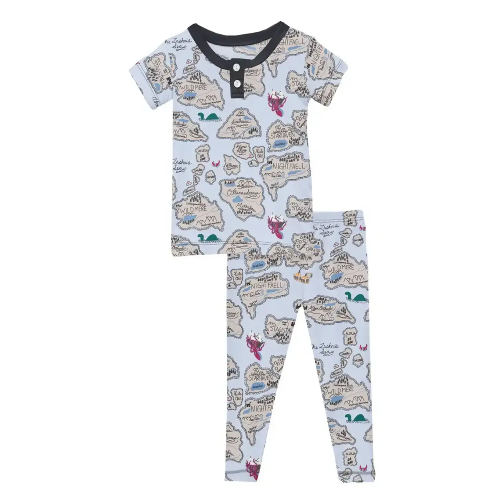 KicKee Pants Kickee Pants Dew Pirate Map Print S/S Henley Pj Set