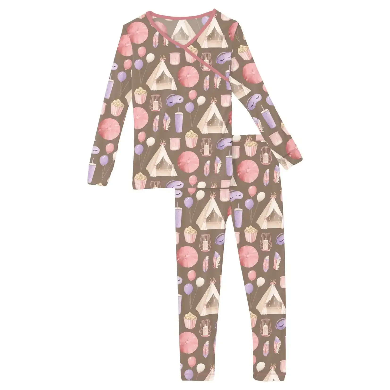 KicKee Pants Kickee Pants Portabella Slumber Party Print Long Sleeve Kimono Pajama Set
