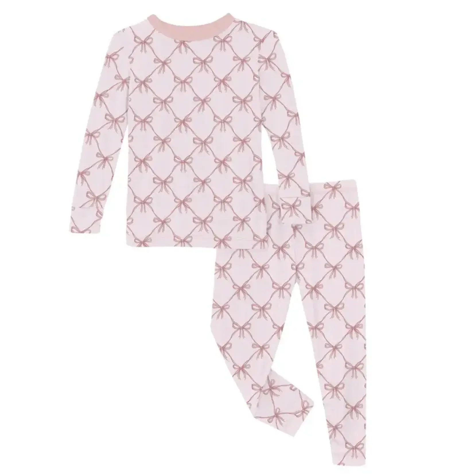 KicKee Pants Kickee Pants Shrinking Violet Bow Lattice Print Long Sleeve Pajama Set