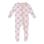 KicKee Pants Kickee Pants Shrinking Violet Bow Lattice Print Footie with 2 Way Zipper
