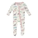 KicKee Pants Kickee Pants Lavender Dino Museum Print Footie with 2 Way Zipper