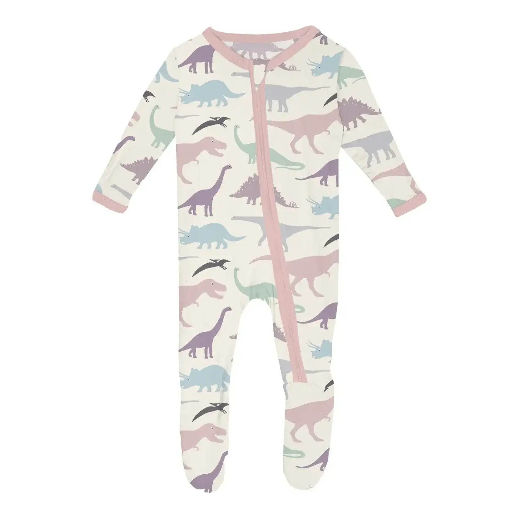 KicKee Pants Kickee Pants Lavender Dino Museum Print Footie with 2 Way Zipper