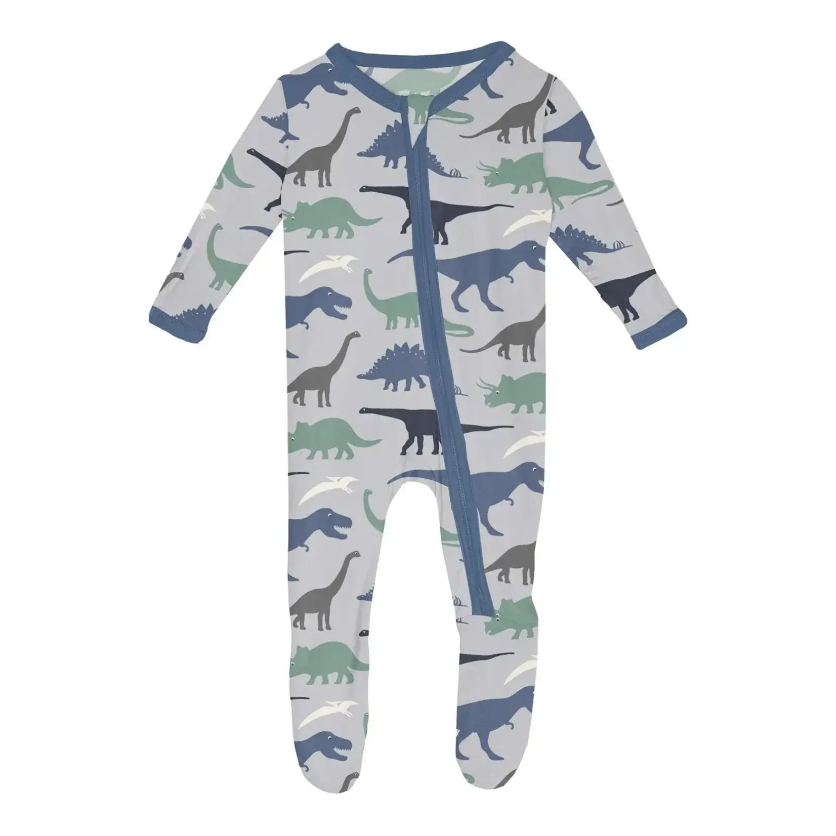 KicKee Pants Kickee Pants Dove Dino Museum Print Footie with 2 Way Zipper