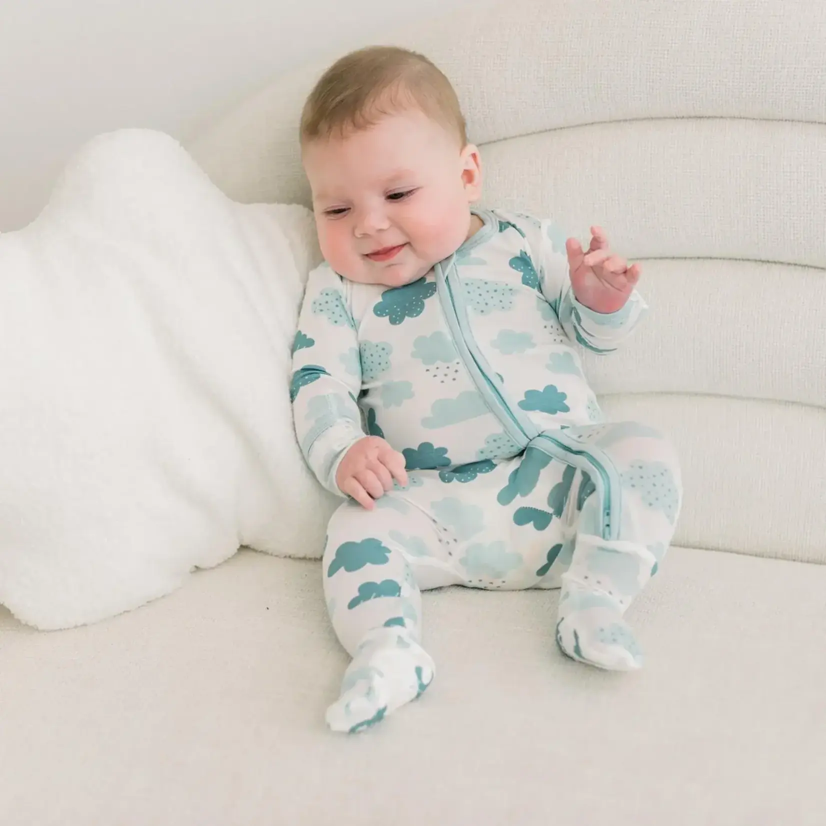 KicKee Pants Kickee Pants Natural Cloudy Sky Print Footie with 2 Way Zipper