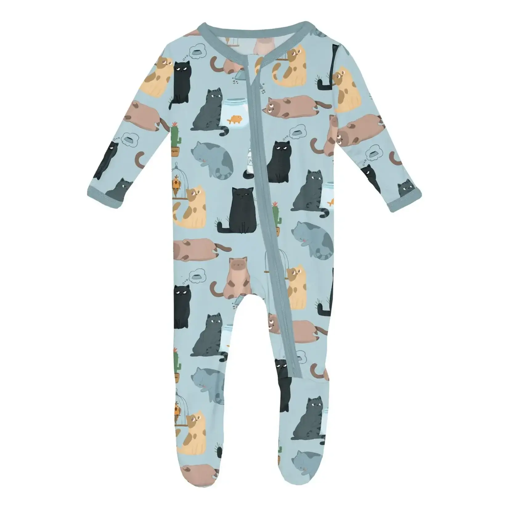 KicKee Pants Kickee Pants Spring Sky House Cats Print Footie with 2 Way Zipper