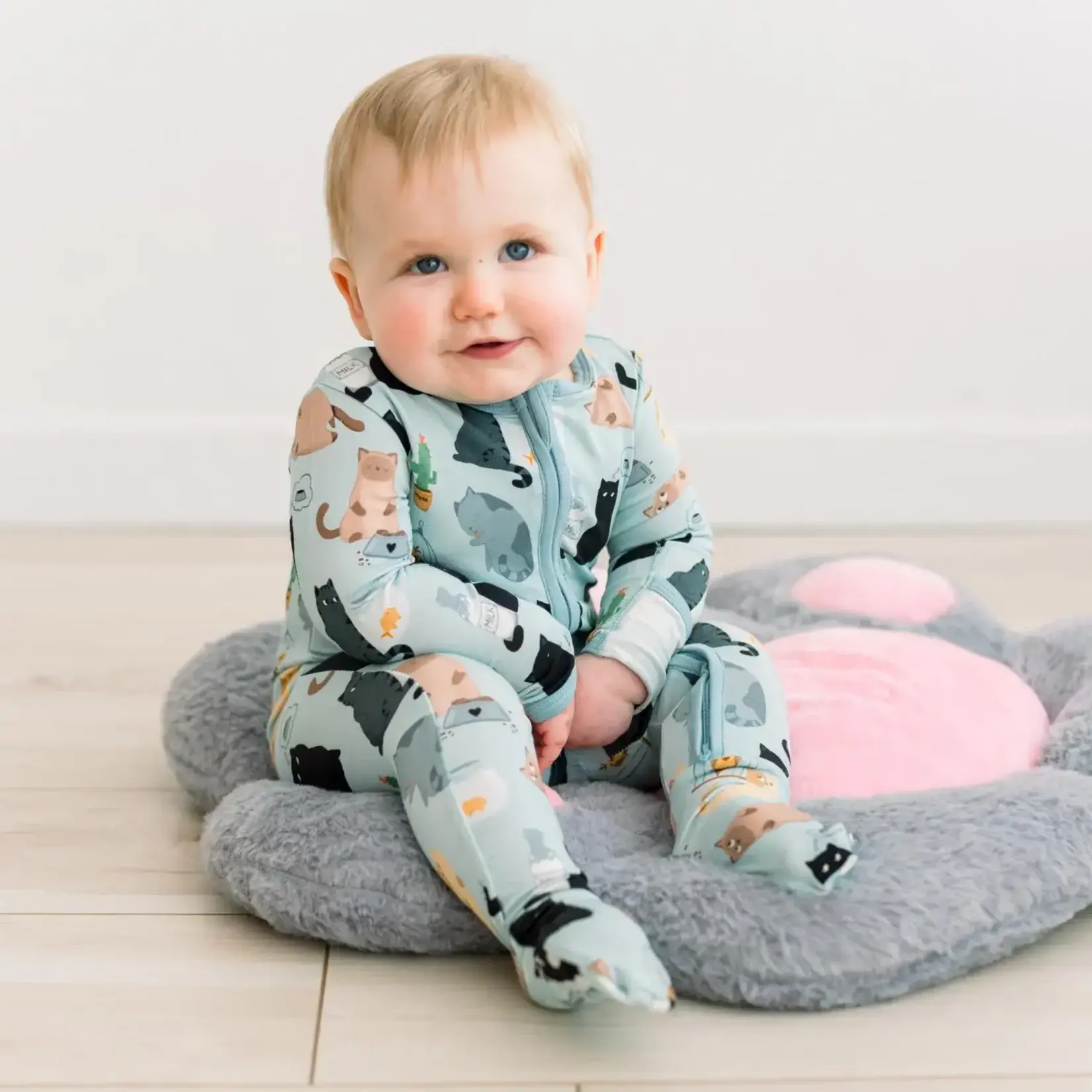 KicKee Pants Kickee Pants Spring Sky House Cats Print Footie with 2 Way Zipper