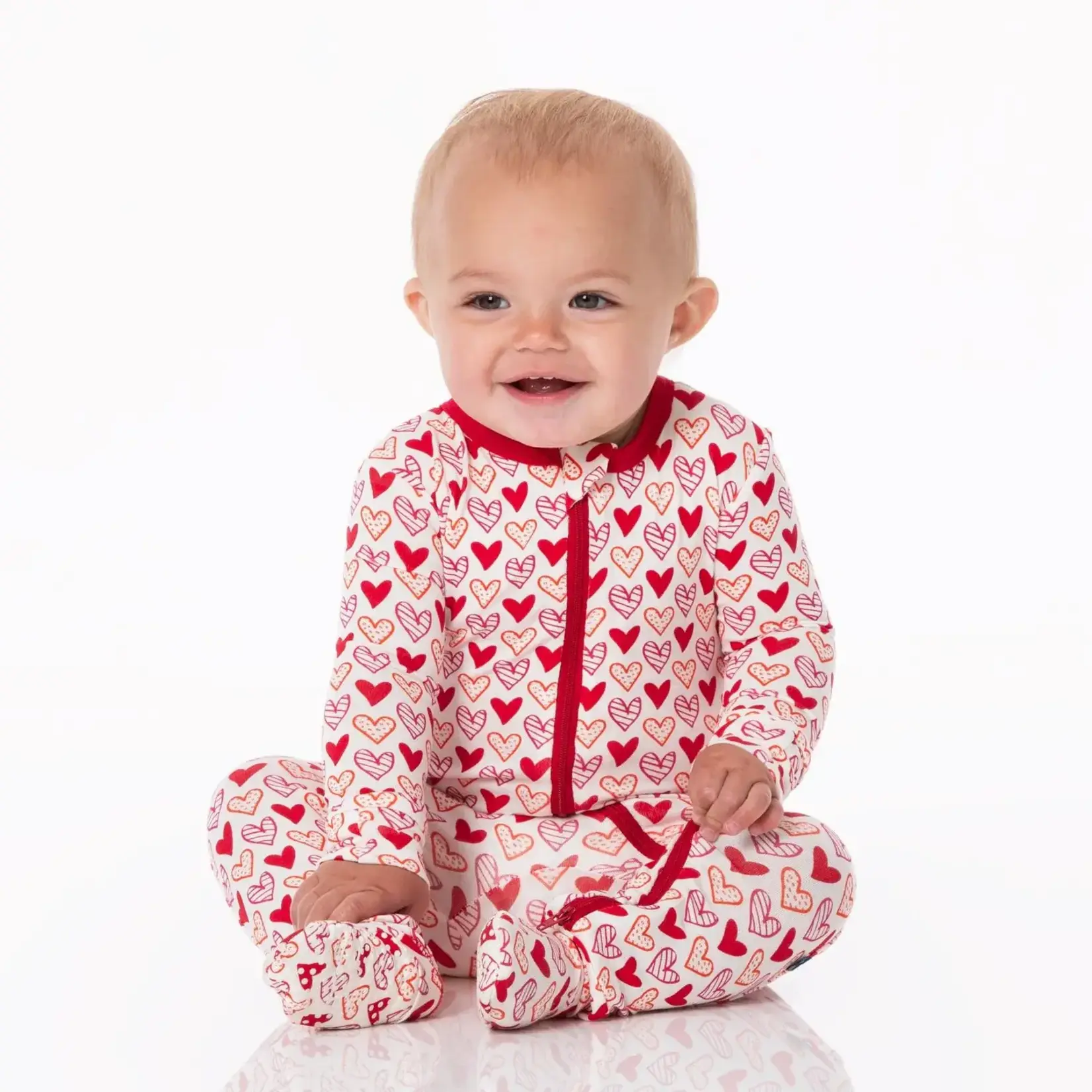 KicKee Pants Kickee Pants Natural Heart Doodles Print Footie with 2 Way Zipper