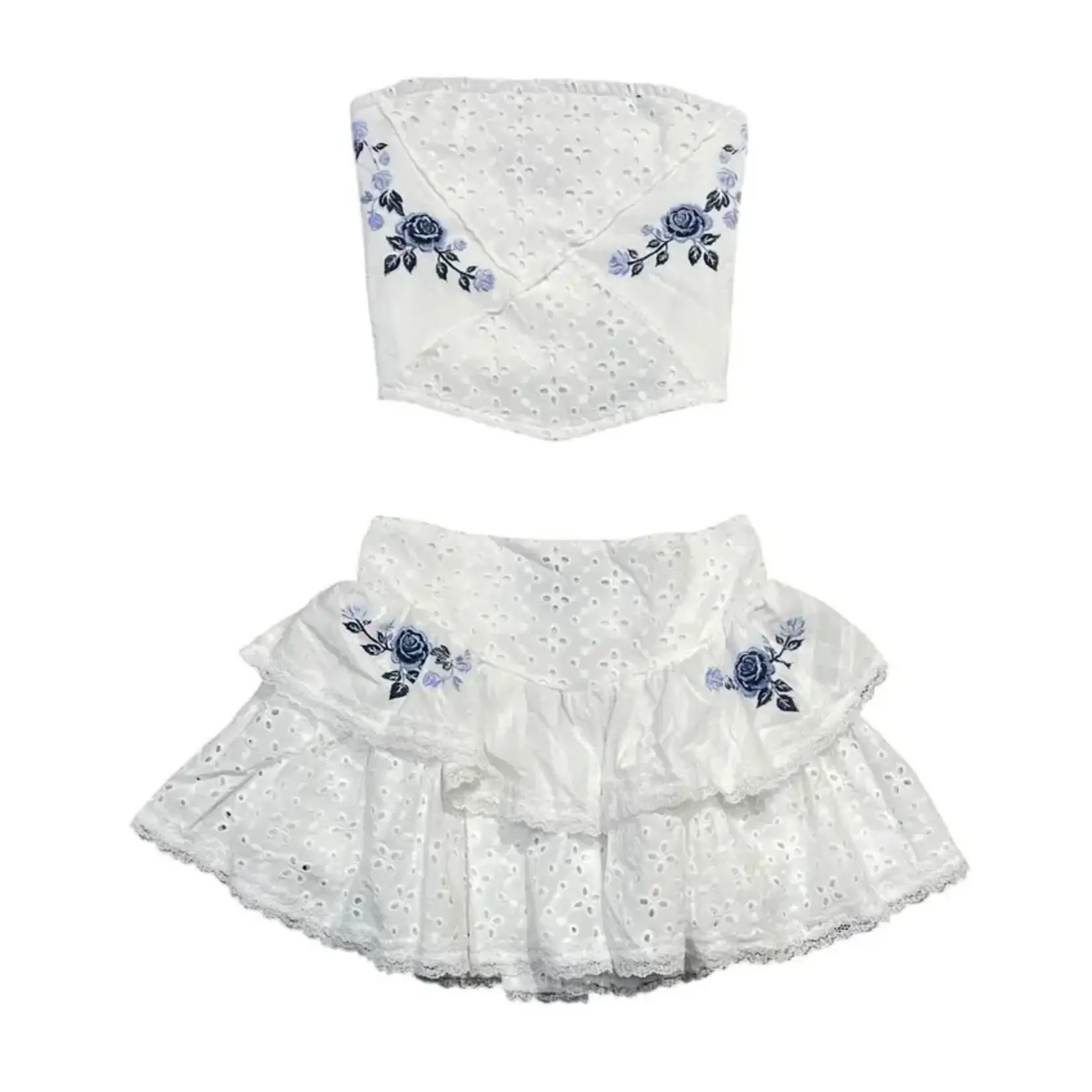 Flowers By Zoe Flowers By Zoe Off White  Woven Trim Top And Skirt Set
