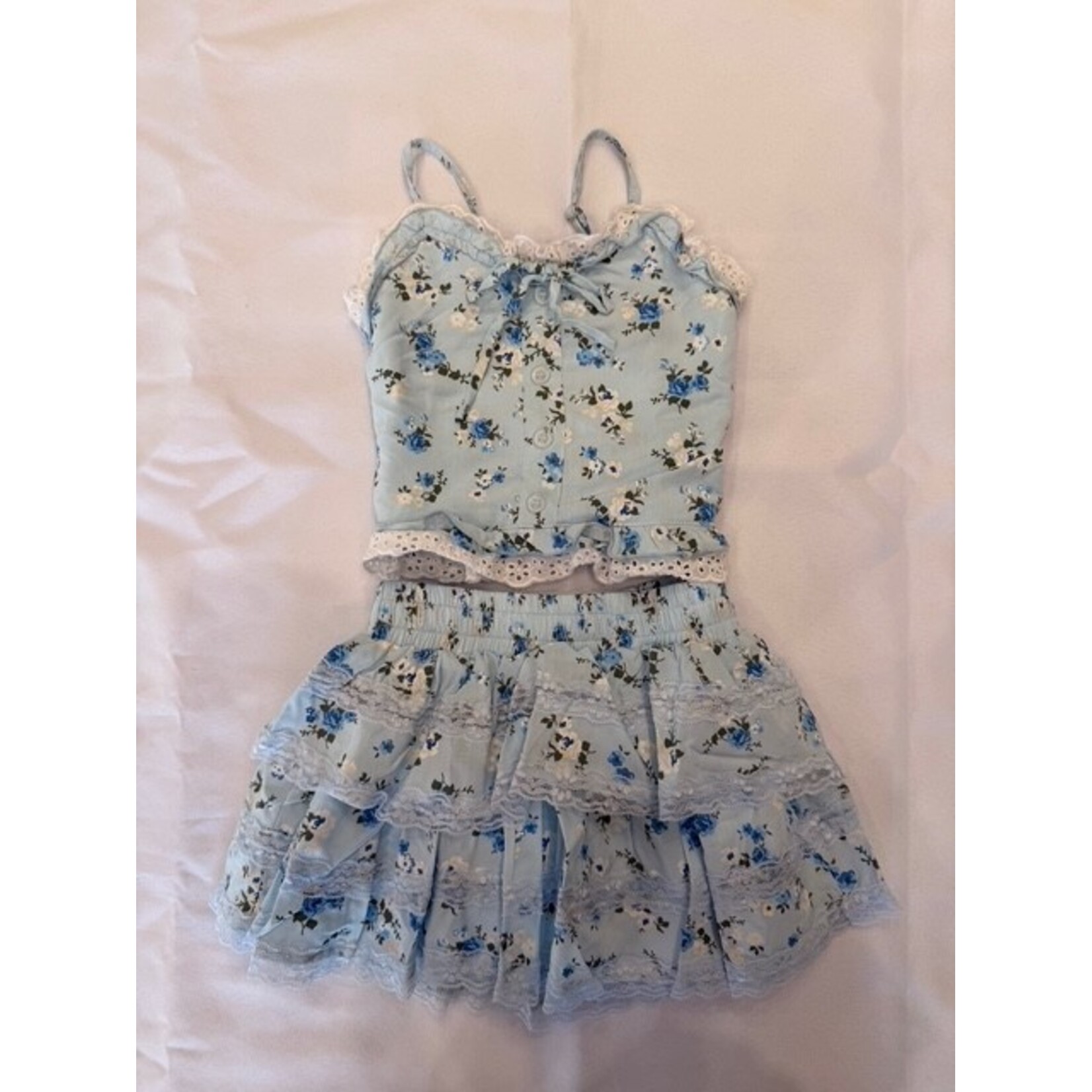 Flowers By Zoe Flowers By Zoe Aqua Multi Color Flower Top And Skirt Set