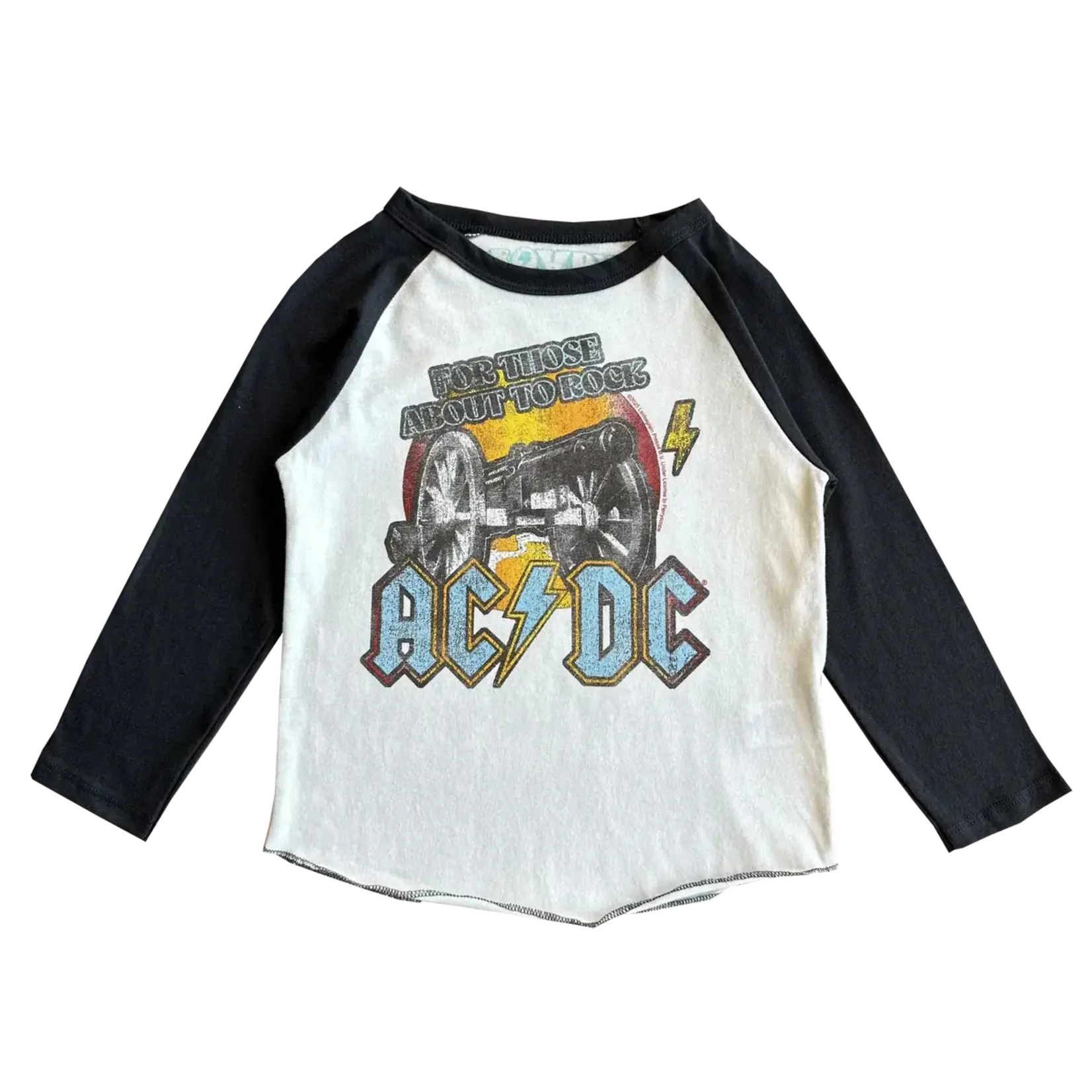Rowdy Sprout Rowdy Sprout Vintage White/Black ACDC About To Rock Recycled Raglan Tee
