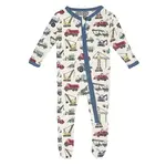 KicKee Pants Kickee Pants Natural Construction Trucks Print Footie with 2 Way Zipper