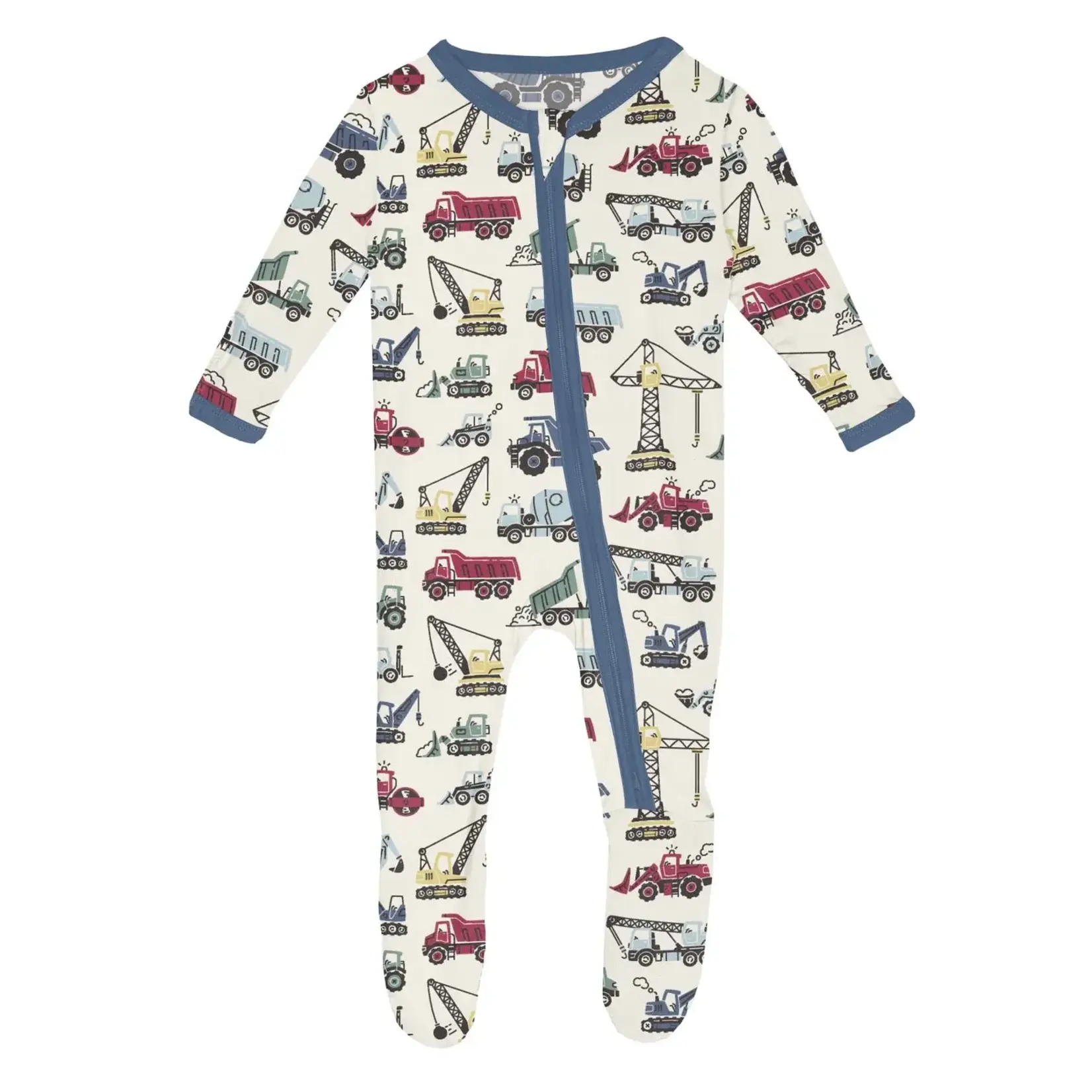 KicKee Pants Kickee Pants Natural Construction Trucks Print Footie with 2 Way Zipper