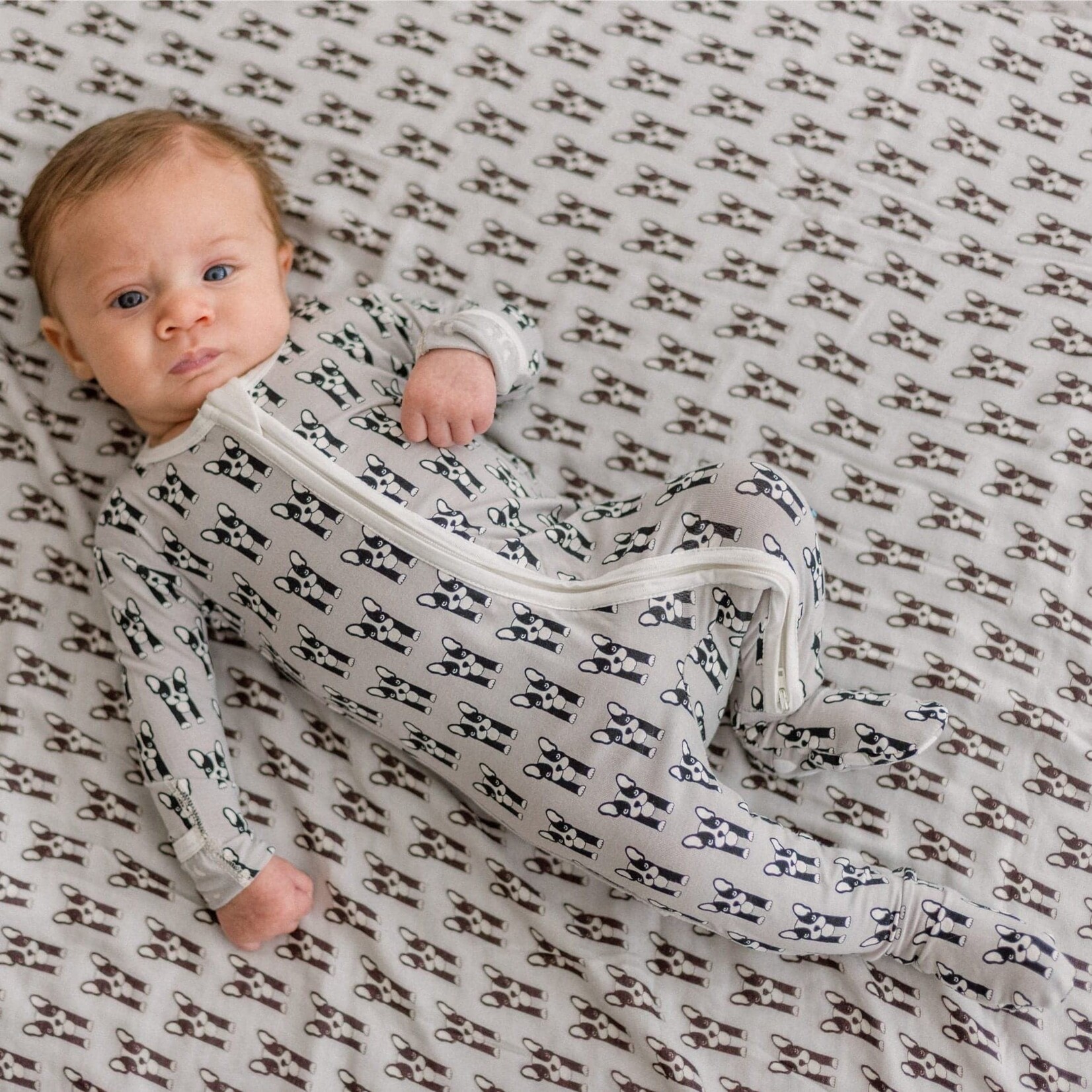 KicKee Pants Kickee Pants Dove Bulldogs Print Footie with 2 Way Zipper