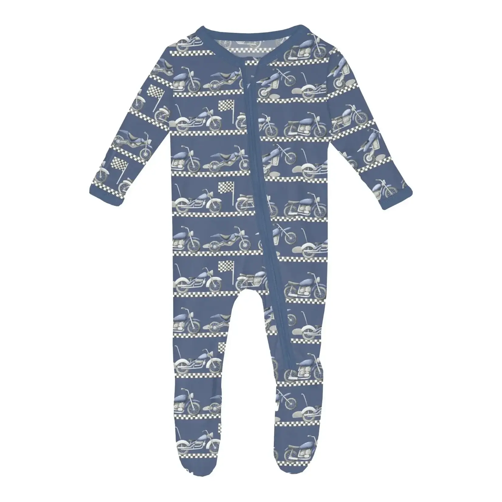 KicKee Pants Kickee Pants Denim Motorcycles Print Footie with 2 Way Zipper