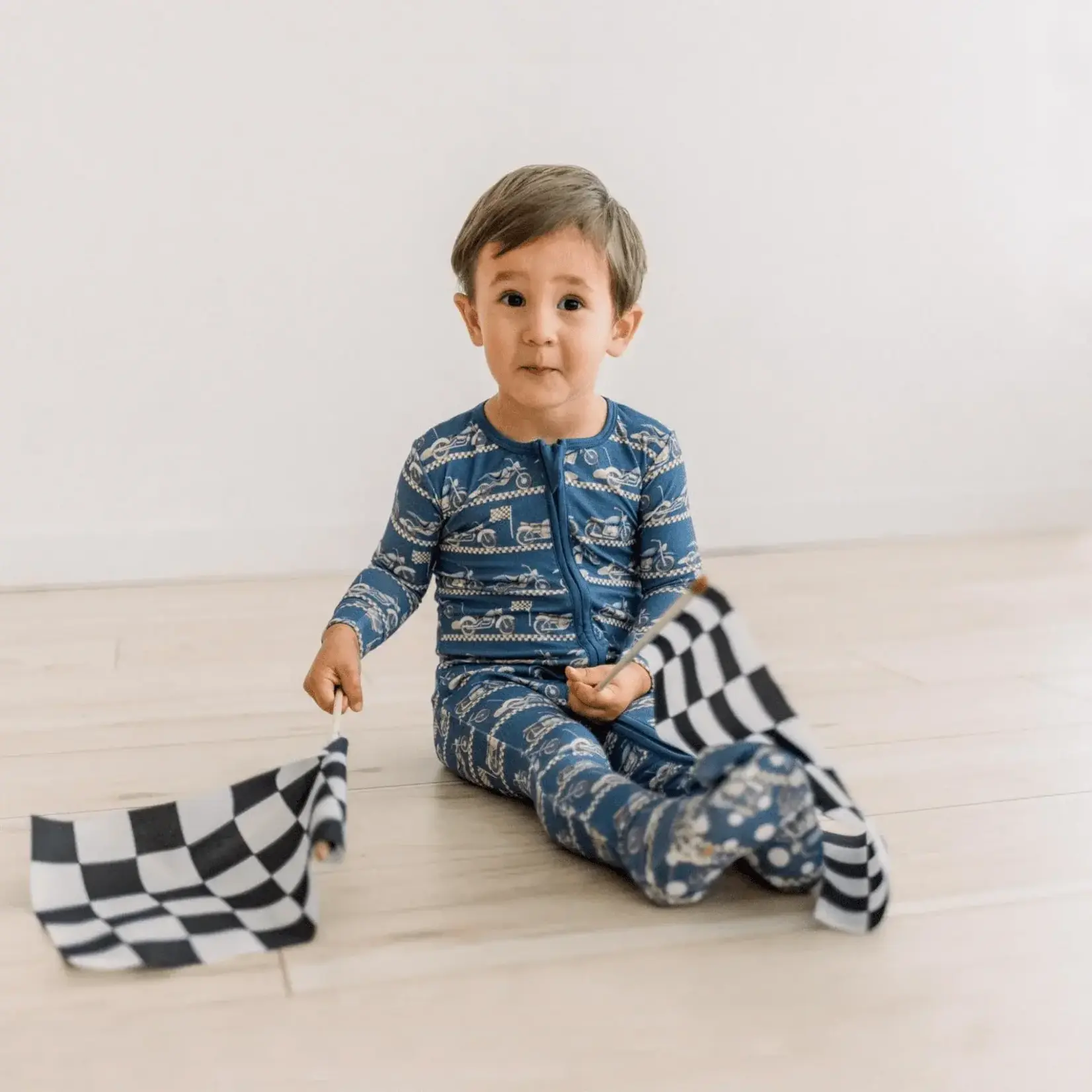 KicKee Pants Kickee Pants Denim Motorcycles Print Footie with 2 Way Zipper