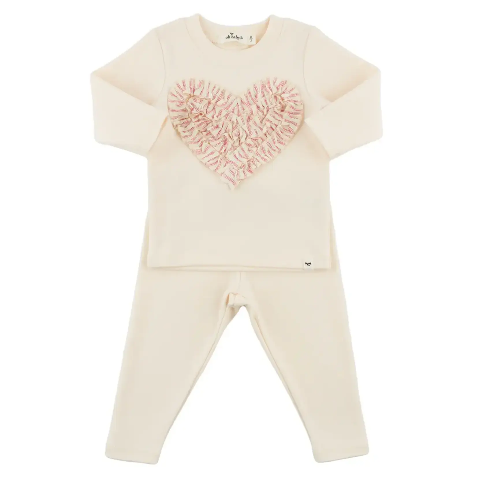 Oh Baby! Oh Baby Natural Stripe Ruffle Heart 2 Piece Set