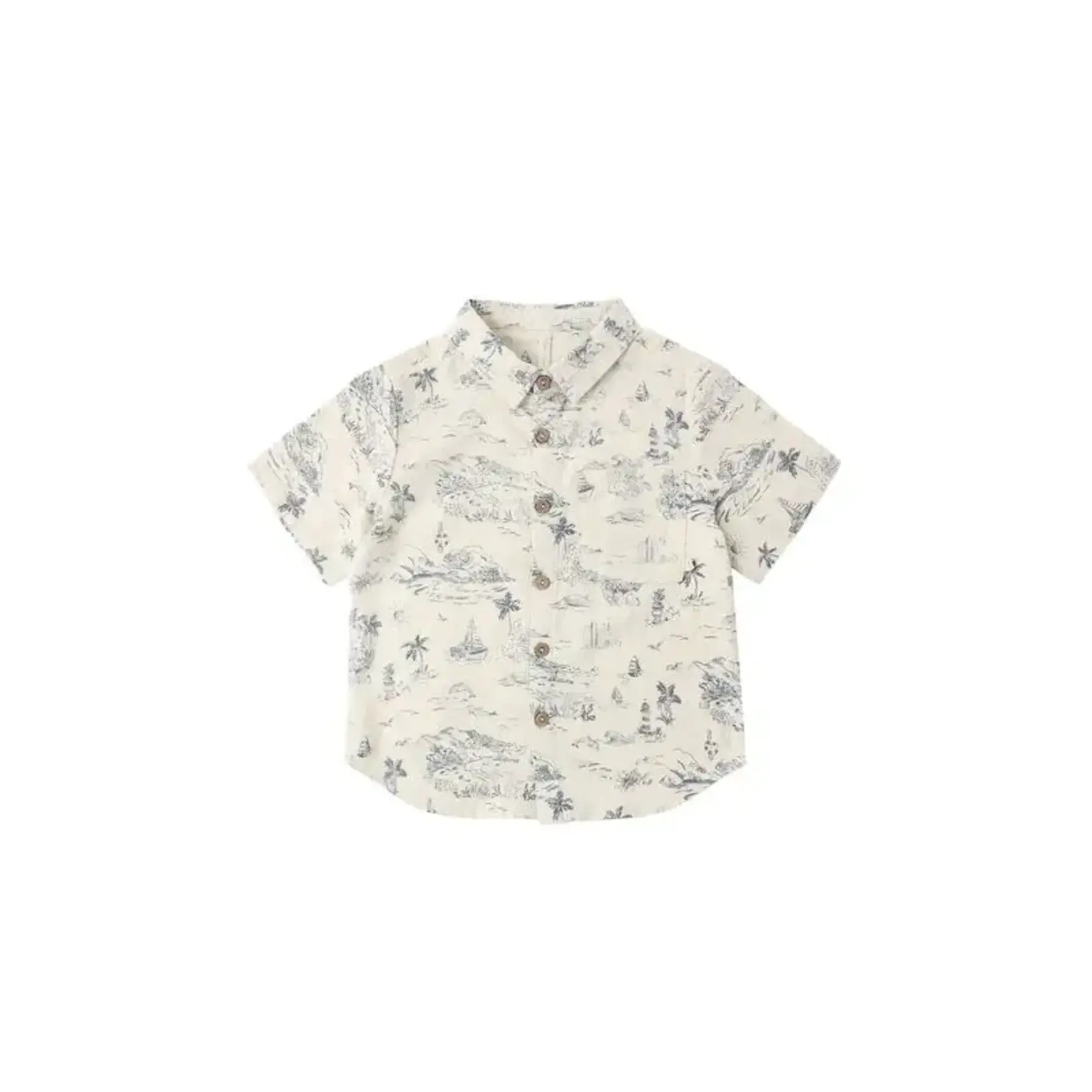 Rylee + Cru Rylee + Cru Natural Ocean Toile Collared S/S Shirt And Marine Relaxed Short Set