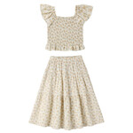 Rylee + Cru Rylee + Cru Ivory Yellow Floral Zayla Top And Tiered Midi Skirt Set