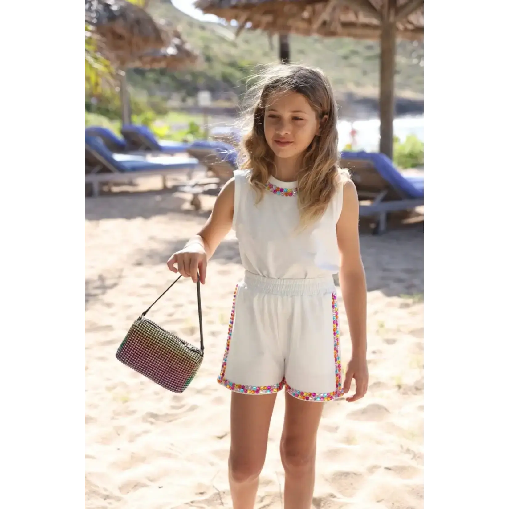 Lola & The Boys Lola & The Boys White Rainbow Gems Short Set