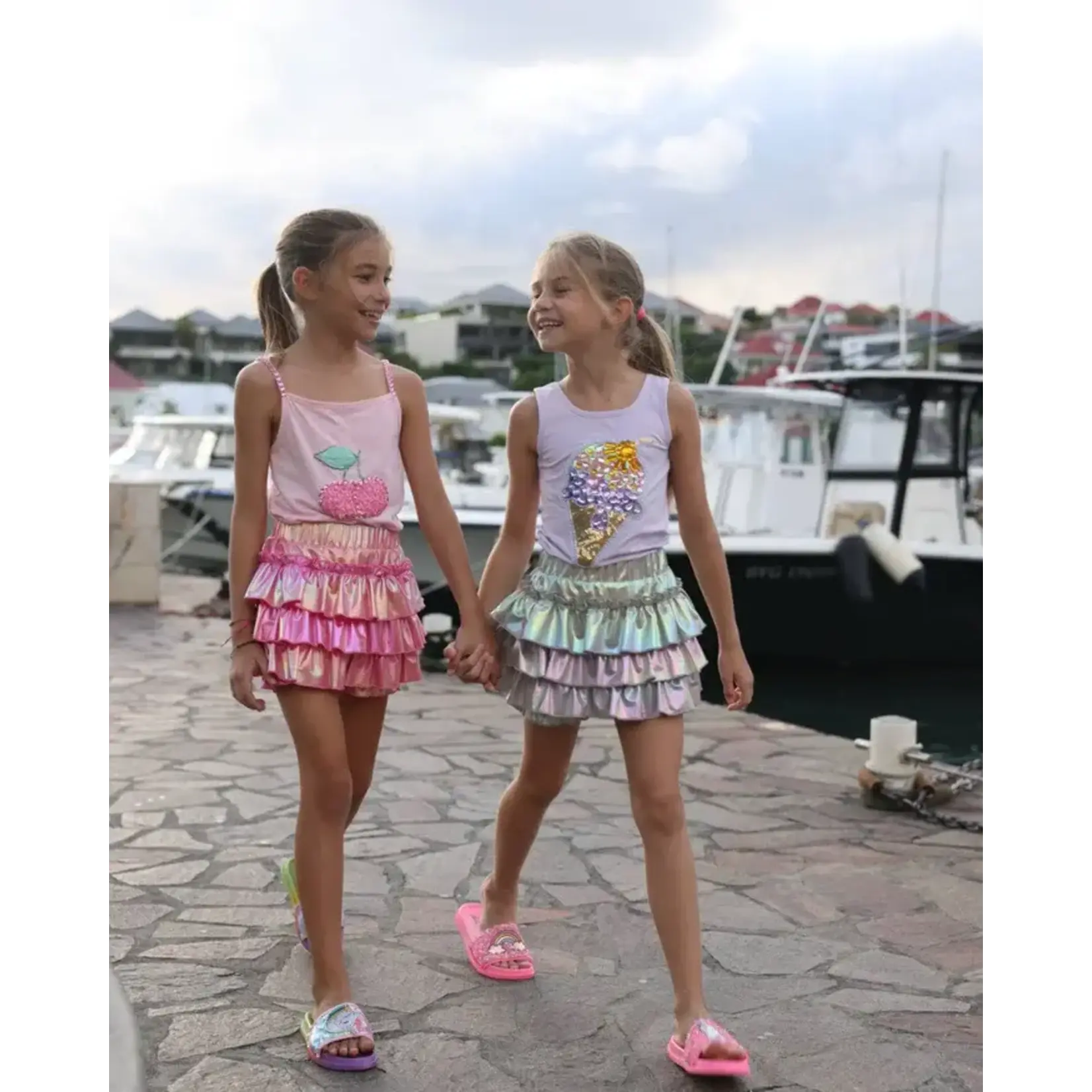 Lola & The Boys Lola & The Boys Hologram Ruffle Skort