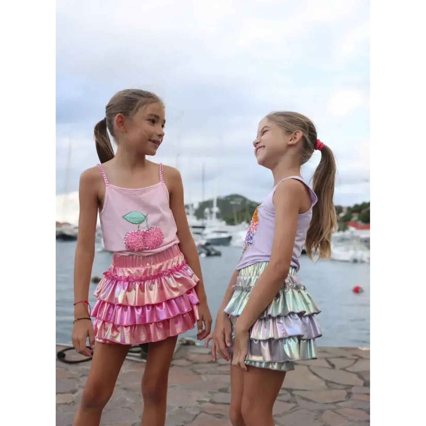 Lola & The Boys Lola & The Boys Hologram Ruffle Skort