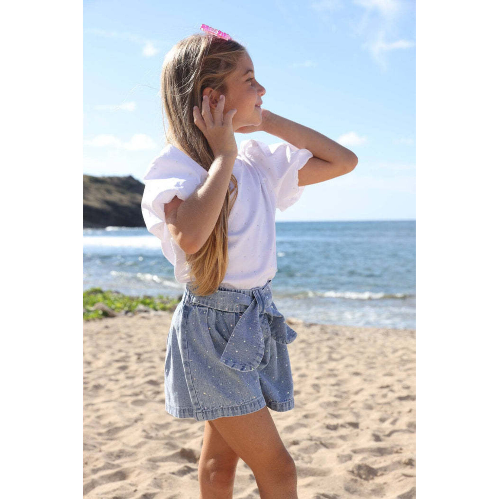 Lola & The Boys Lola & The Boys Sparkle Bow Denim Short