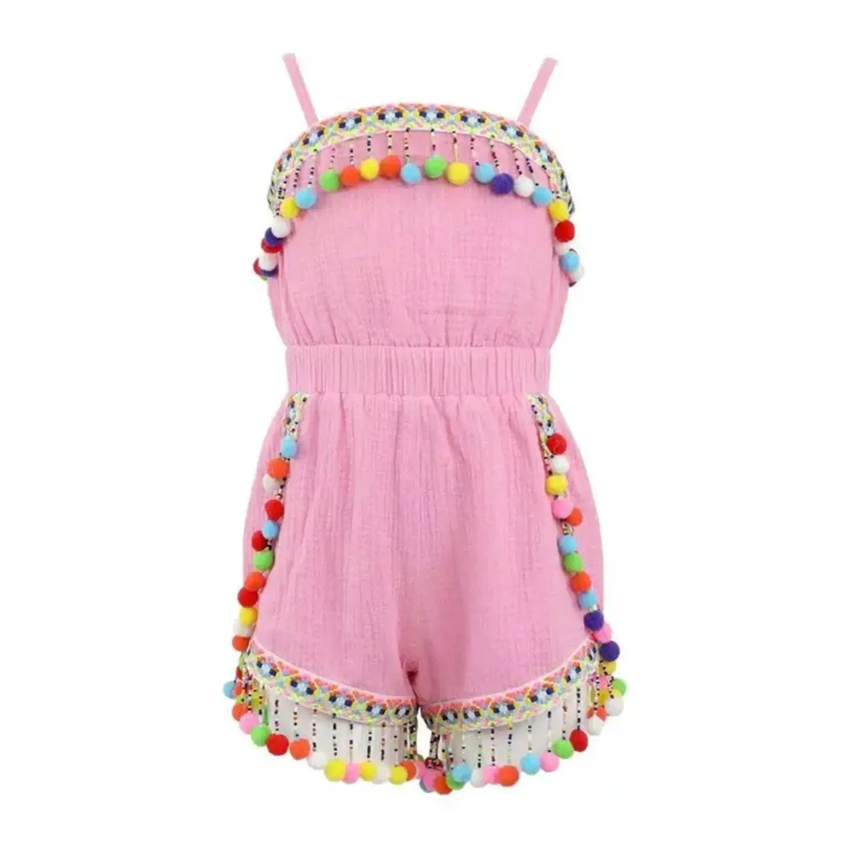 Lola & The Boys Lola & The Boys Pink Rainbow Pom Pom Romper
