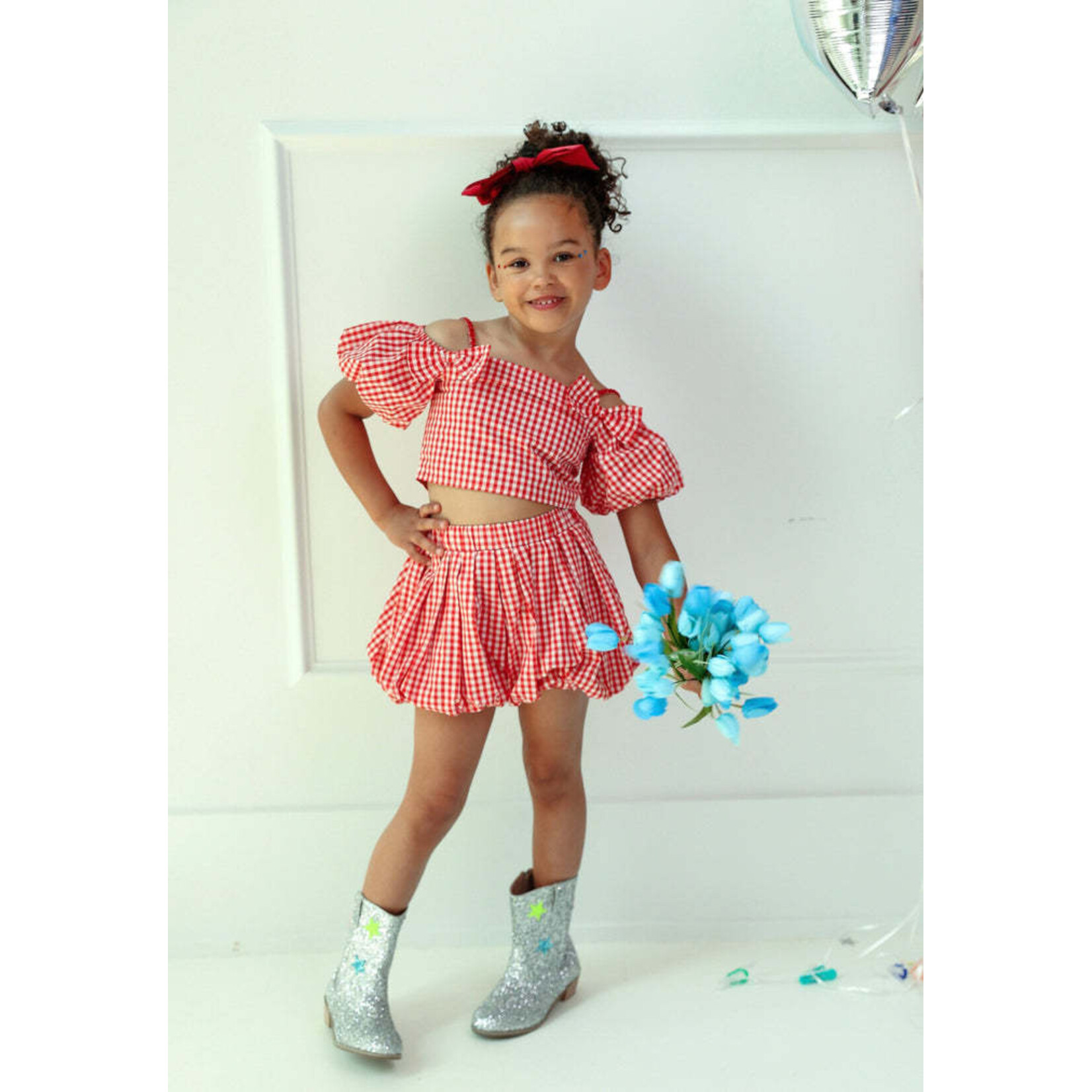 Lola & The Boys Lola & The Boys Plaid Bow Bubble Skort Set