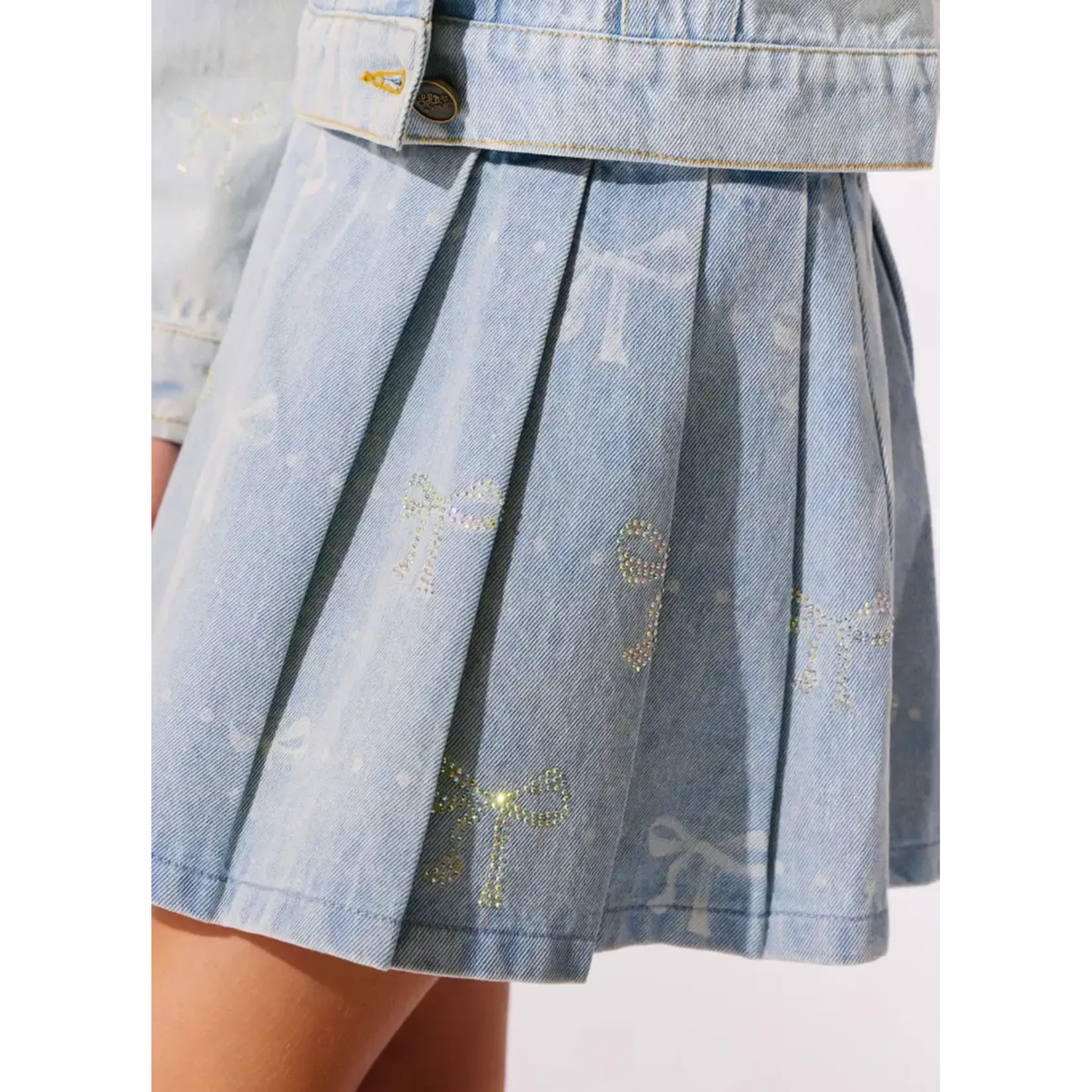 Lola & The Boys Lola & The Boys Sparkle Bows Denim Skirt