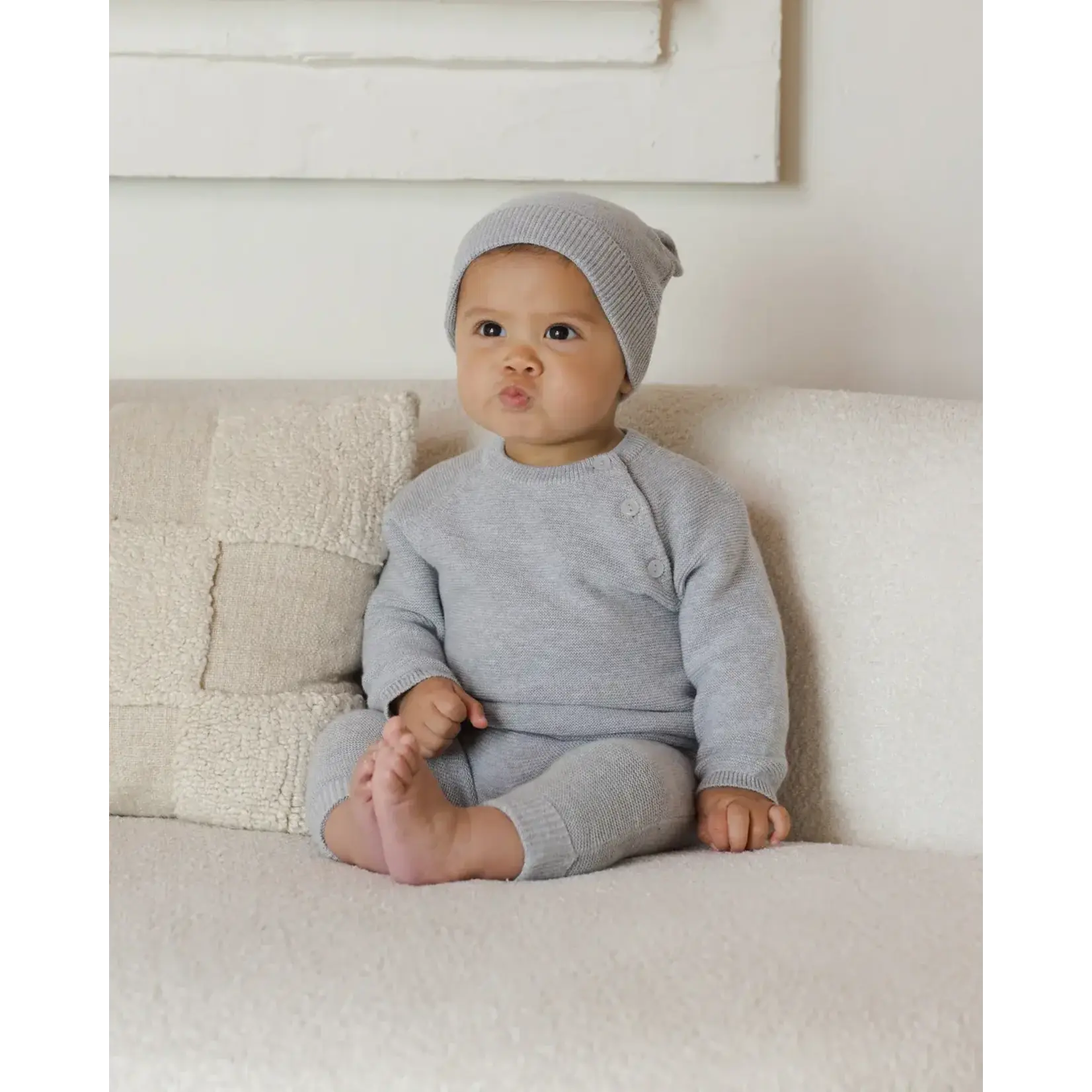 Quincy Mae Quincy Mae Heather Dusty Blue Bailey Knit Sweater + Knit Pant Set