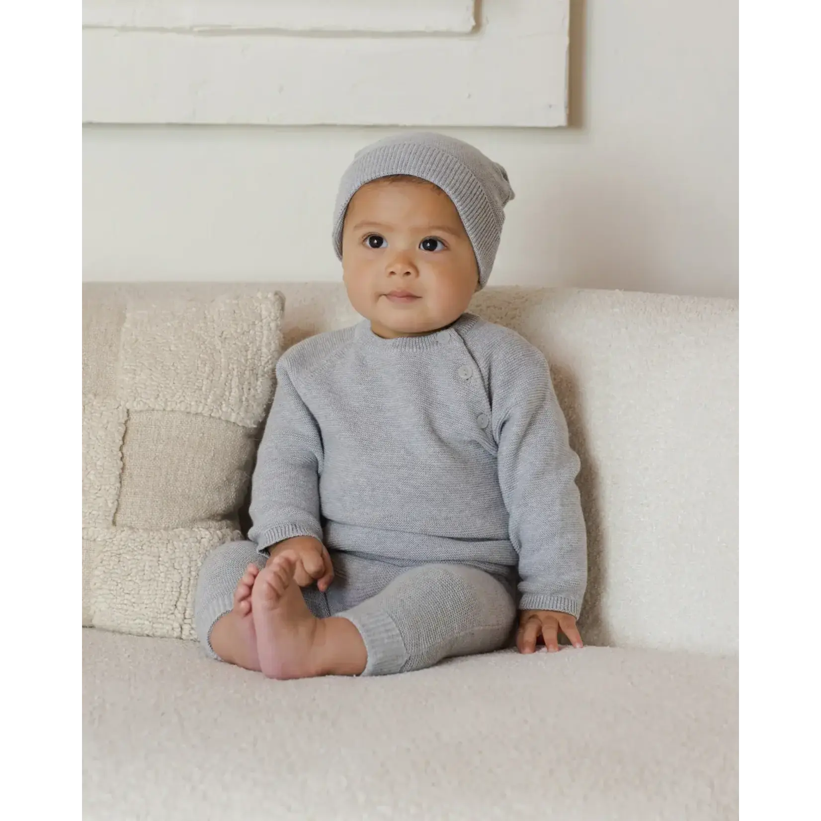 Quincy Mae Quincy Mae Heather Dusty Blue Bailey Knit Sweater + Knit Pant Set