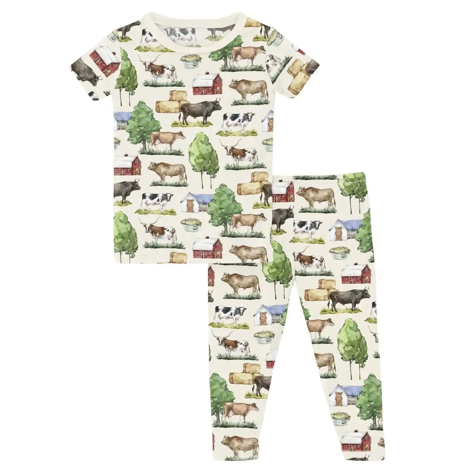 KicKee Pants Kickee Natural Grazing Cows Print Short Sleeve Pajama Set