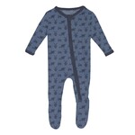 KicKee Pants Kickee Pants Denim Tractors & Windmills Print Footie with 2 Way Zipper