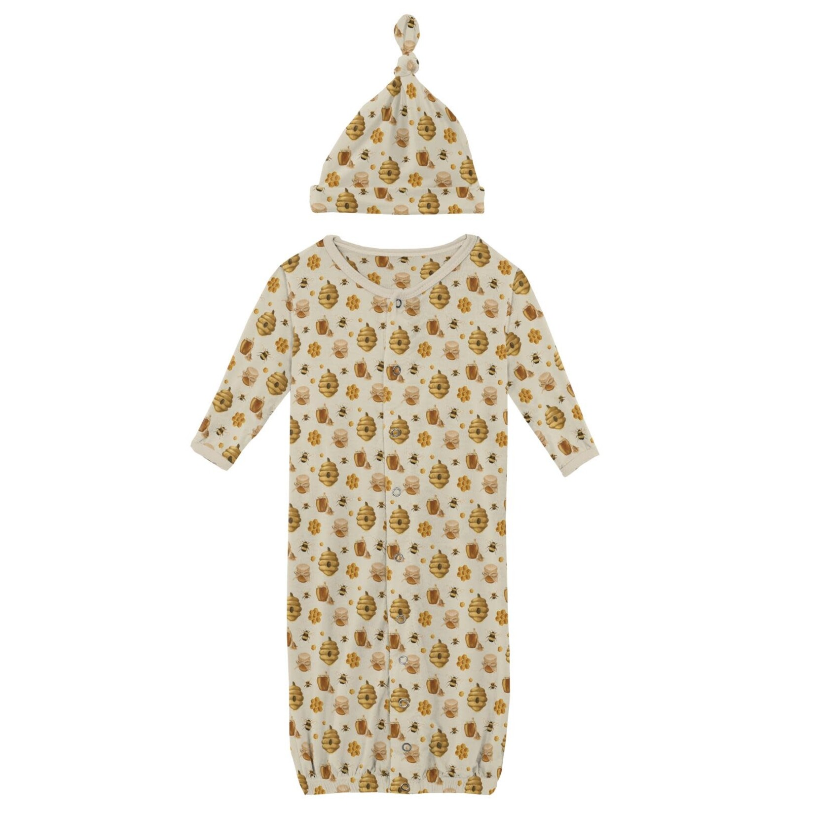KicKee Pants Kickee Pants Layette Gown Converter & Single Knot Hat Set