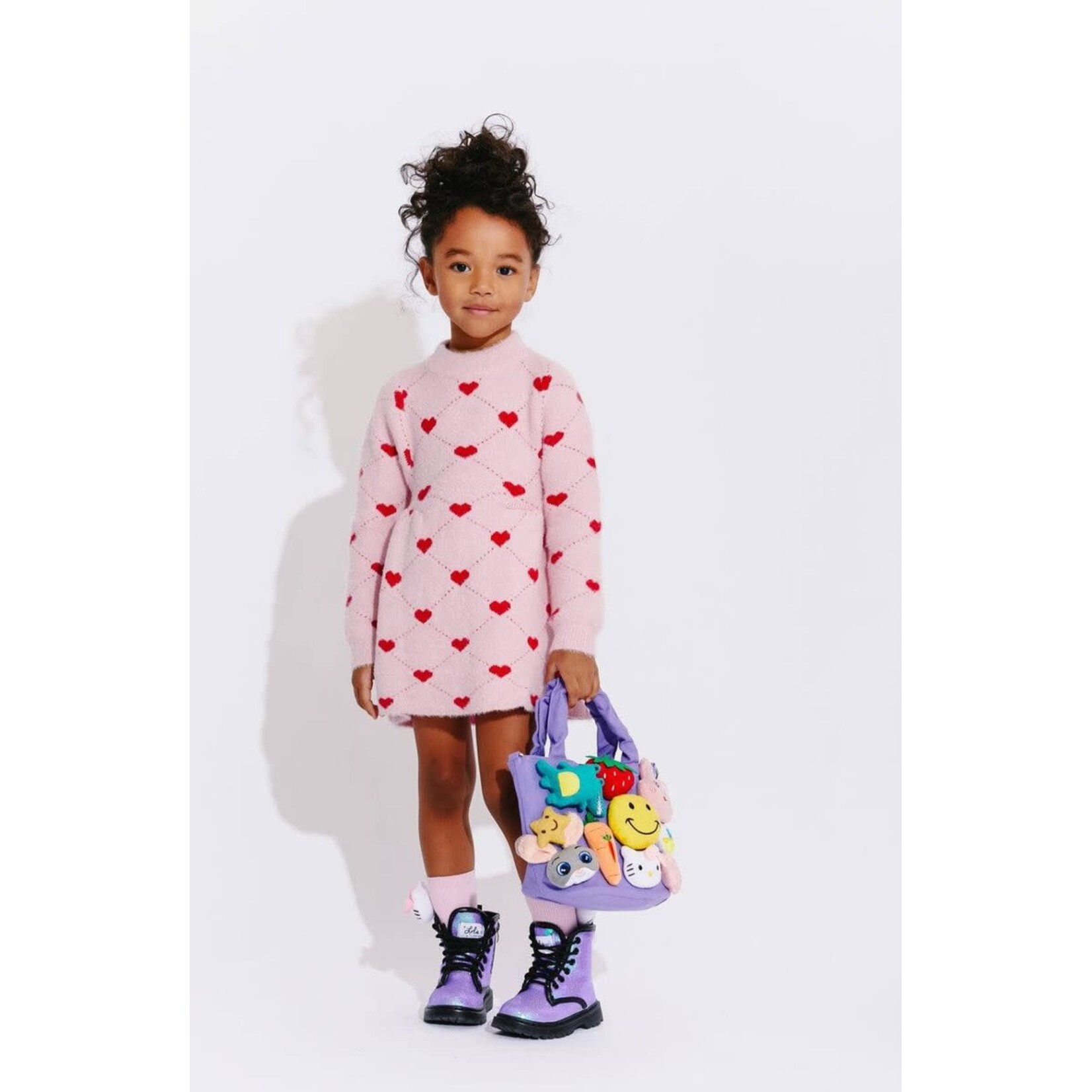 Lola & The Boys Lola & The Boys Pink Sweetheart Sweater Dress
