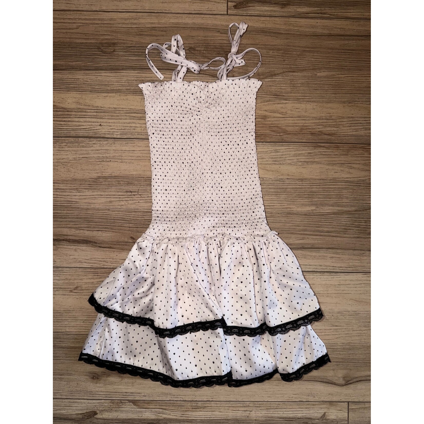 Theme Theme Lola Petite Heart Polka Dot Satin Smocked Ruffle Dress