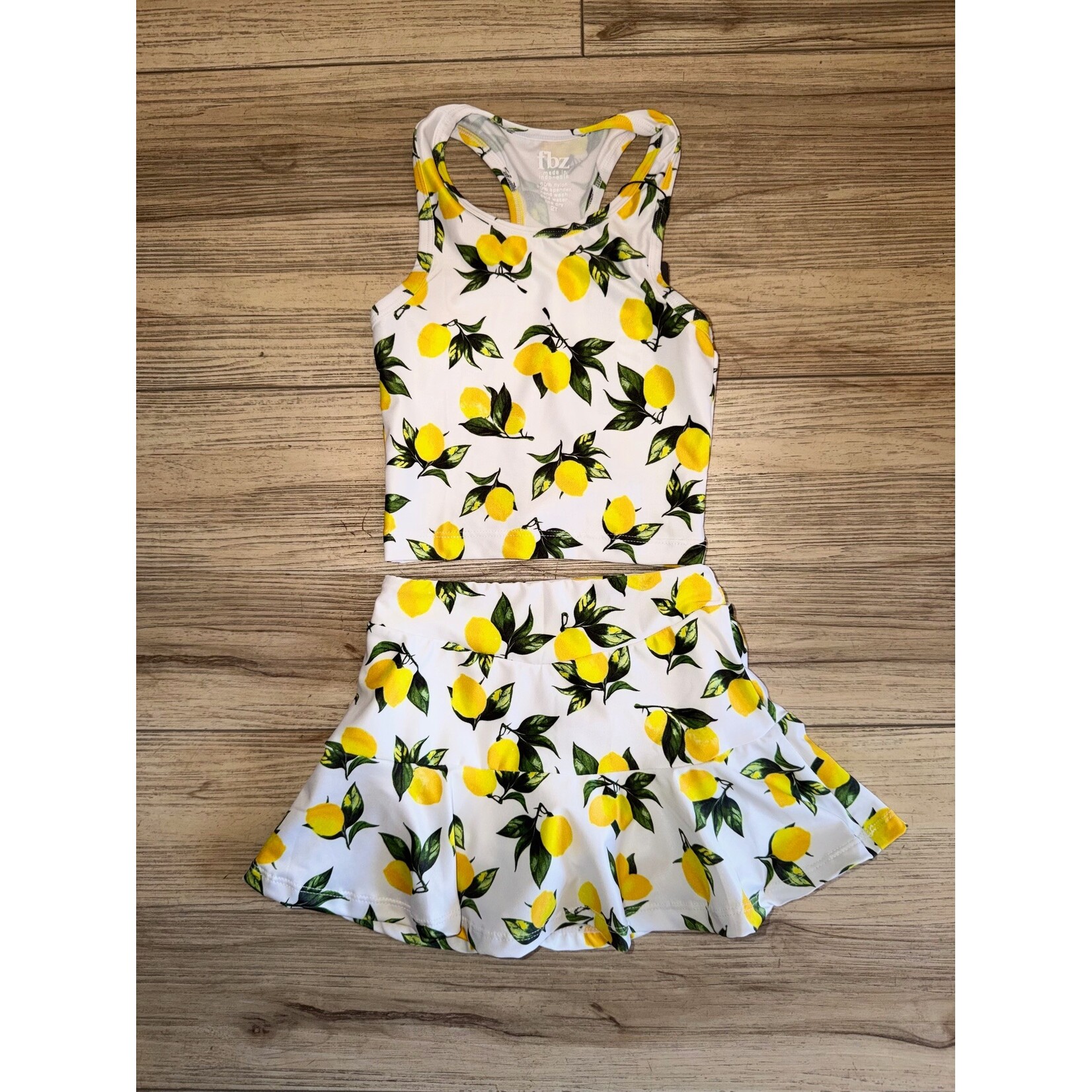 Flowers By Zoe Flowers By Zoe White Big Lemons Poly Top And Skirt Set