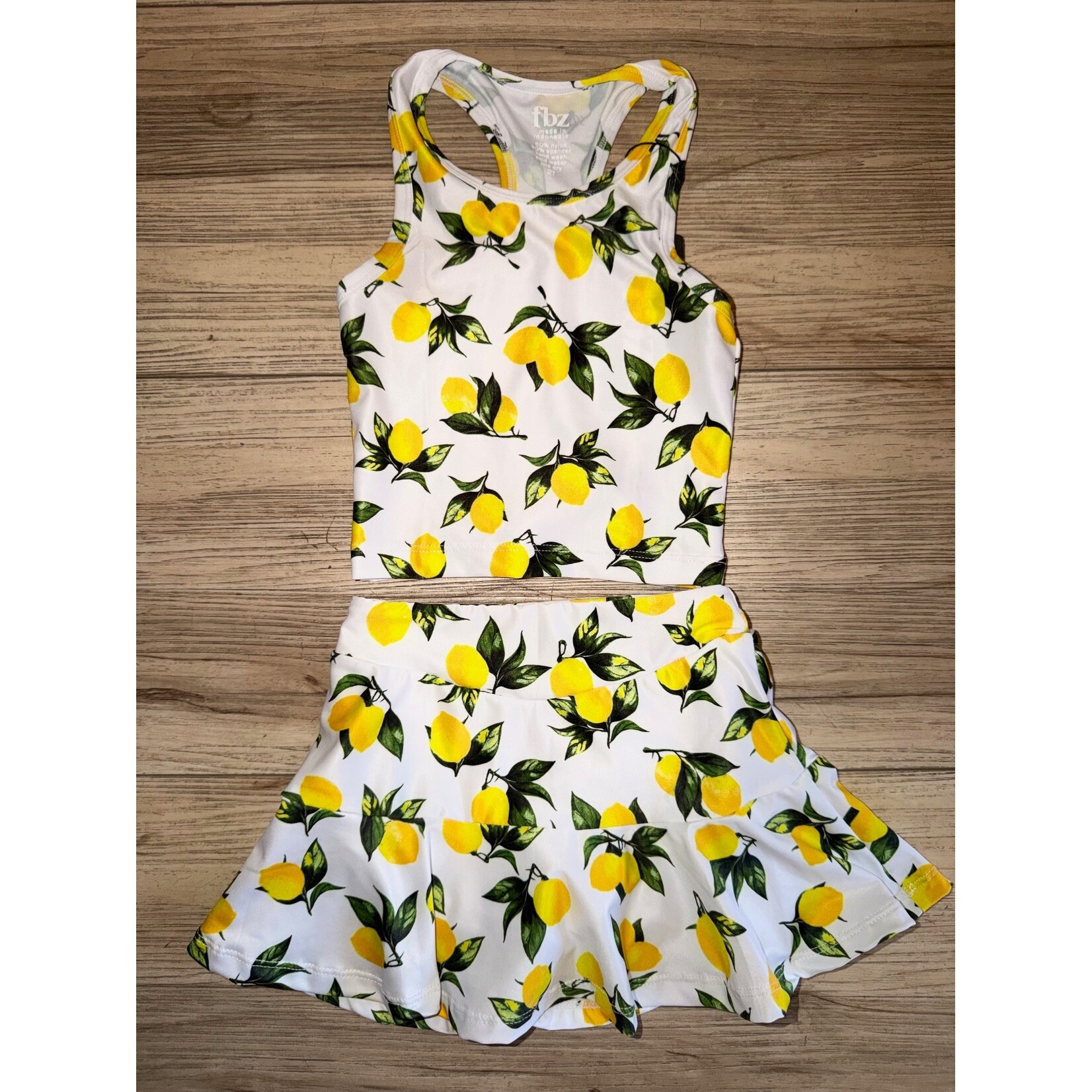 Flowers By Zoe Flowers By Zoe White Big Lemons Poly Top And Skirt Set