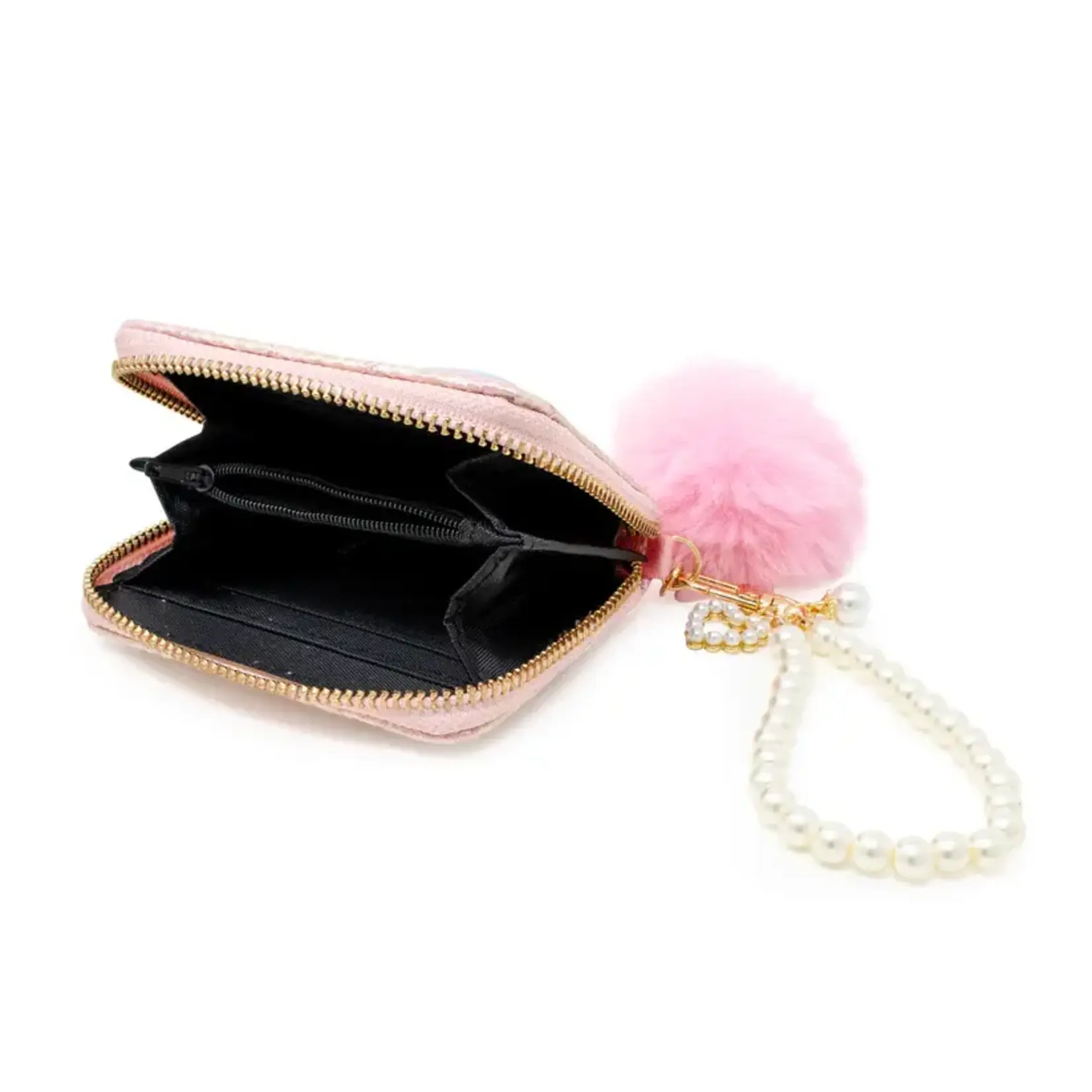 Zomi Gems Zomi Gems Mermaid Tail Pearl Strap Quilted Wallet With PomPom