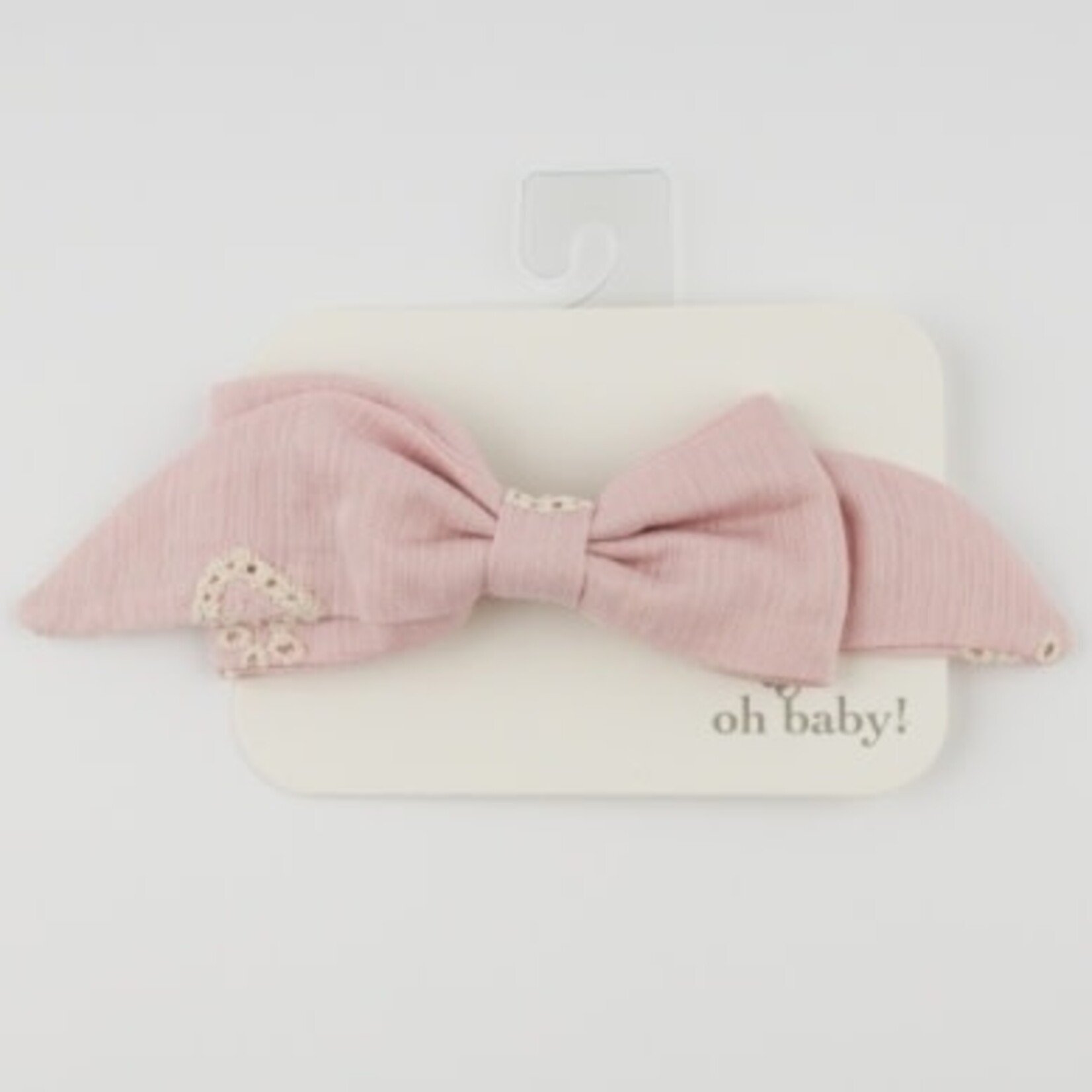 Oh Baby! Oh Baby Dusty Pink Embroidery Scarlett Bow On Clip