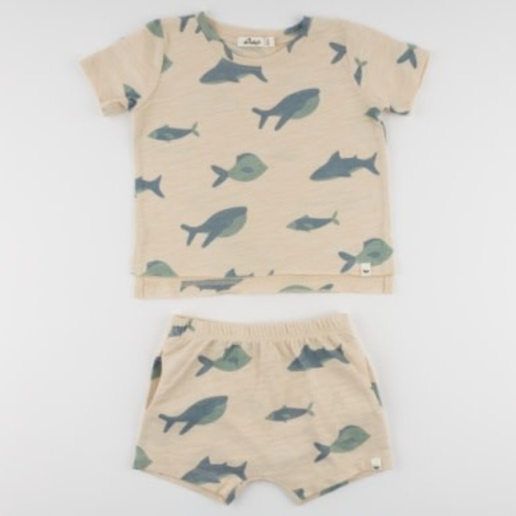 Oh Baby! Oh Baby Natural Fish Spring Aop Raw Edge Tee & Short Set